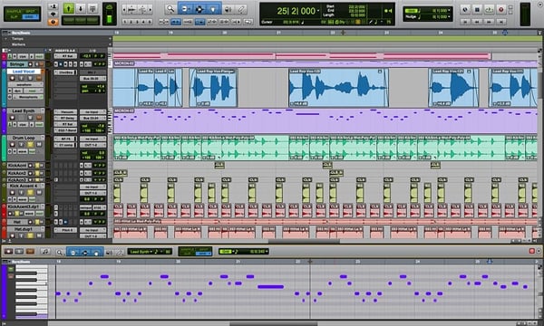 Pro Tools audio track editing software.